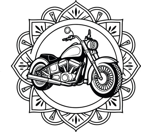Motorcycle.Black and White Illustration.Vector illustration ready for vinyl cutting.のイラスト素材