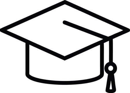 Black Graduation cap icon isolated on white background. Graduation hat with tassel icon. Vector Illustrationのイラスト素材