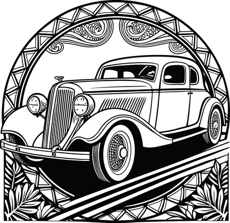 Retro car. Vector illustration ready for vinyl cutting. Black and white image.のイラスト素材
