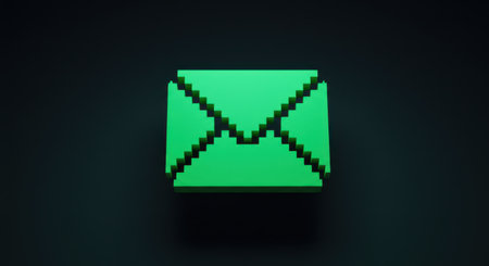 Green e-mail icon on dark background. 3D rendering.の素材