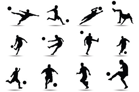 Silhouettes of soccer players, football, soccer players, vector illustrationのイラスト素材