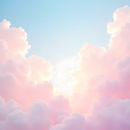 Gentle pastel cloudscape background with watercolor textures and soft huesの素材