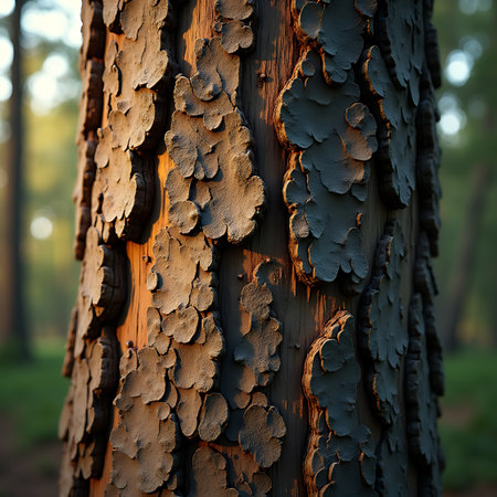 Close up of pine tree trunk bark with organic textures and rustic background designの素材