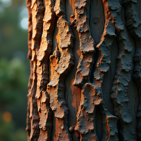 Premium background of pine bark surface with intricate patterns and rugged detailの素材