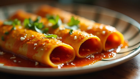 Macro Food Photography of Enchiladas Dishの素材