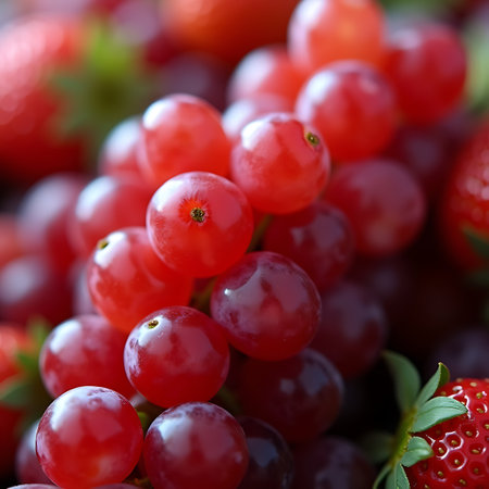 Macro Photography of Juicy Red Strawberries and Purple Grapesの素材