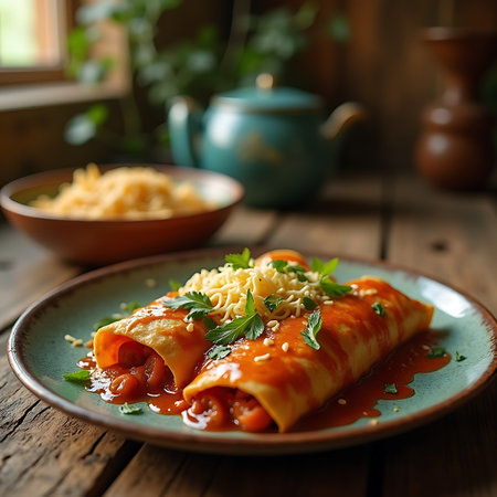 Homemade Enchiladas with Cheese and Chili Garnishの素材