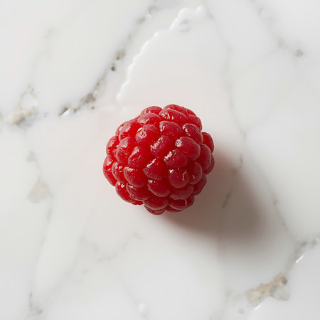 Top down view of single raspberry with shallow depth, elegant food stylingの素材