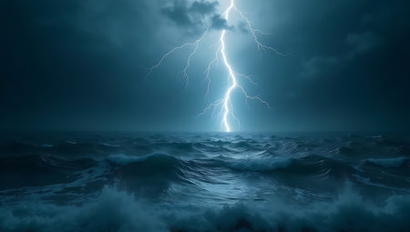 Dramatic Ocean Storm with Lightningの素材