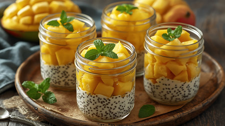 Natural Food Photography of Mango Yogurt Jarsの素材