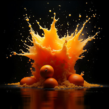 Symmetrical Orange Juice Splash with Product Lightingの素材