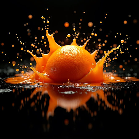 Orange Splash Explosion on Black Backgroundの素材
