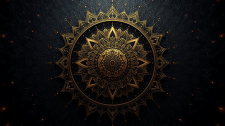 Golden Symmetrical Mandala on Matte Blackの素材