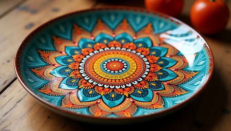 Luxurious Mandala Pattern on Glazed Ceramic Plateの素材