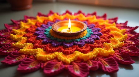 Peacock Themed Rangoli Made from Fresh Petalsの素材