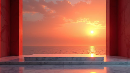 Luxury Marble Rectangle Podium in Sunset Lightingの素材