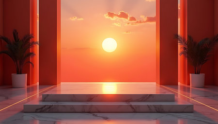 Product Display on Marble Platform with Evening Illuminationの素材