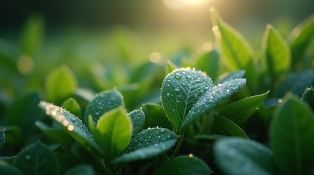 Dew on Fresh Green Leavesの素材