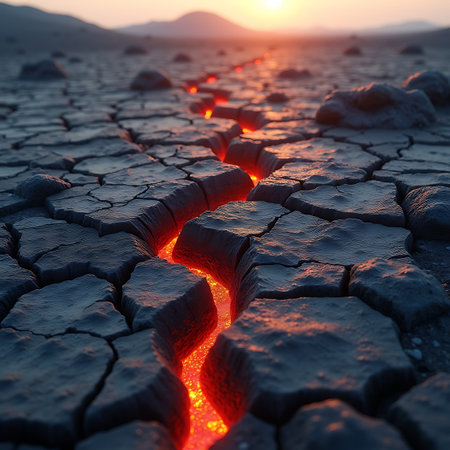 Dark Lava Ground with Volcanic Ash Cracksの素材