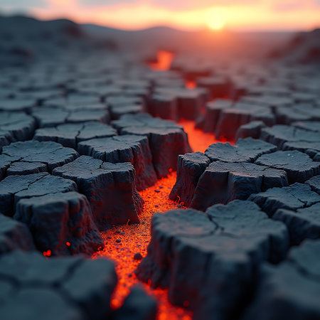 Volcanic Terrain Texture with Cracked Earth Patternの素材