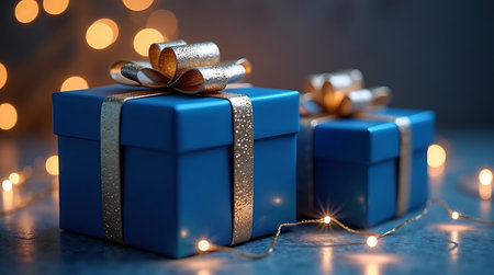 Elegant Blue and Gold Holiday Presentsの素材