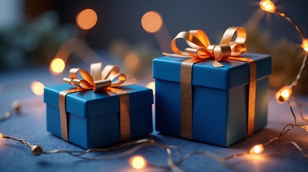Shiny Blue Christmas Gifts with Golden Detailsの素材