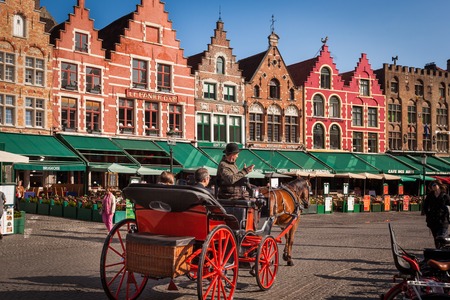 Colorful houses in Grote Markt square, Bruges, Belgiumのeditorial素材