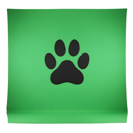 A simple, bold graphic featuring a black paw print centered on a vibrant green background.の素材