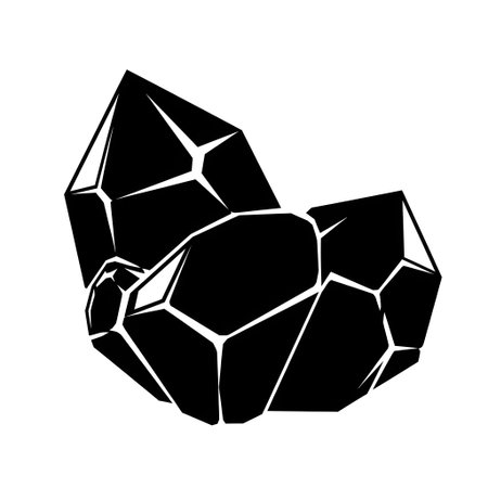 A stylized black and white illustration of a cluster of sharp, faceted crystals. The image has a hand-drawn, graphic quality.の素材