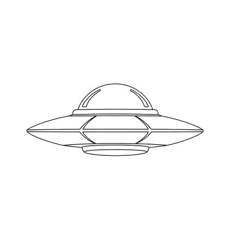 A simple, line-art illustration of a classic flying saucer shaped UFO. The drawing is in black and white.の素材