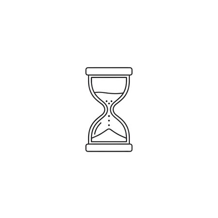 A minimalist line drawing of an hourglass, showing sand cascading from the top bulb to the bottom.の素材