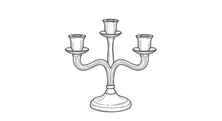 A hand-drawn sketch of an ornate, vintage three-arm candelabra with a detailed base and stem.の素材