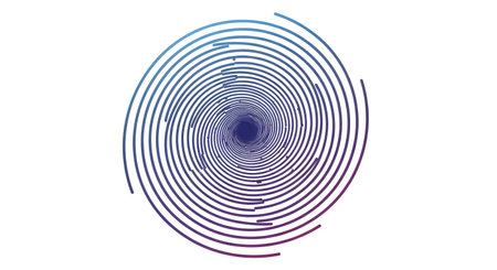 A detailed close-up of a blue spiral pattern with intricate lines, resembling a fingerprint or a galaxy, against a plain white backdrop.の素材