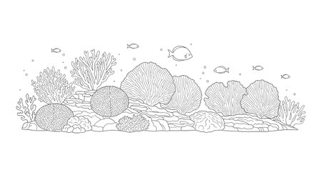 A stylized, minimalist line drawing depicts a row of textured mountains under a sky dotted with circular shapes resembling bubbles or planets.の素材