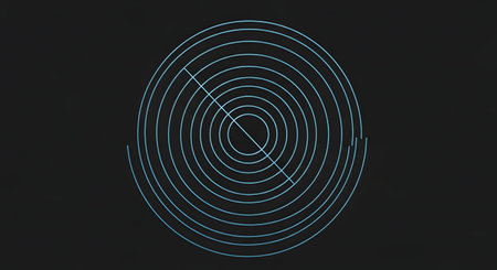 An abstract oval shape composed of numerous concentric rings radiating outwards against a solid dark background. The rings have a subtle gradient and appear to be metallic.の素材