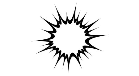 A stark black and white graphic depicting an explosive starburst or explosion shape with sharp, jagged points radiating outwards from a central void.の素材