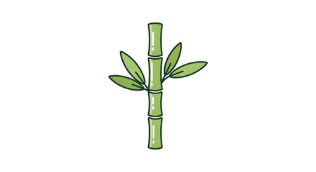 A hand-drawn style illustration of a single green bamboo stalk with several small leaves branching out. The stalk has segmented nodes.の素材