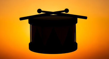 A dark silhouette of a Japanese lantern with a sloped roof and decorative top, set against a vibrant, gradient orange backdrop.の素材