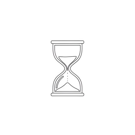 A minimalist line drawing of an hourglass with sand flowing through, symbolizing the passage of time and urgency.の素材