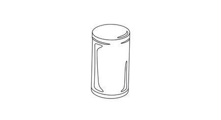 A minimalist sketch of a tall, clear, cylindrical container with a cap. The drawing is in black and white.の素材