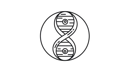A stylized representation merging the Yin Yang symbol with the iconic DNA double helix, symbolizing balance and life's fundamental code.の素材