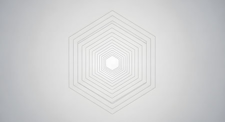 A symmetrical, abstract design featuring layered squares and lines creating a sense of depth and repetition against a light background.の素材