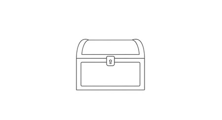 A minimalist, hand-drawn outline of an open treasure chest, revealing its empty interior, on a white background.の素材