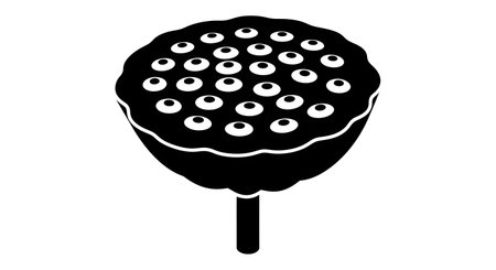 A simple black and white illustration of a cake pop. The cake ball is round and covered in small white dots representing berries.の素材