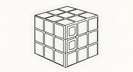 An isometric line drawing depicts three stacked modular storage cubes, each with a grid pattern on top and a recessed handle on the side.の素材