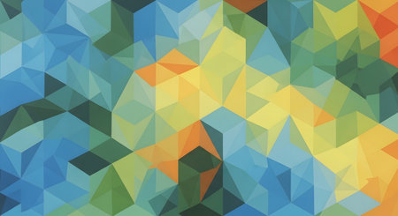 A colorful abstract geometric pattern featuring sharp angles and overlapping shapes in shades of blue yellow and orange.の素材