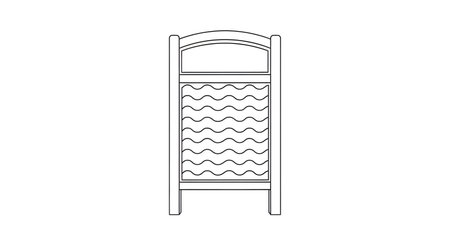This is a line drawing of a tall, slender wooden wine rack. It features a curved top and a panel with a wavy design.の素材