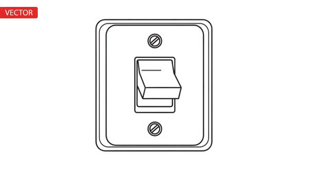 A minimalist line art illustration of a rectangular light switch in the off position, mounted on a wall plate.の素材