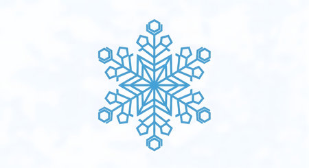 A detailed, six-pointed snowflake illustration with intricate patterns and a gradient of blue hues on a soft white backdrop.の素材