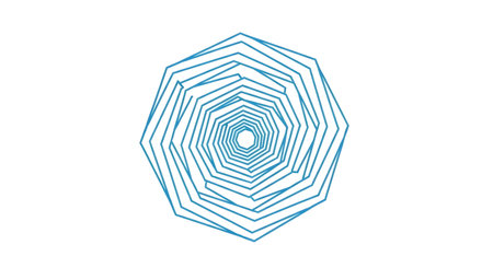 An intricate, elongated geometric pattern resembling a stylized spiderweb or a vortex, rendered in shades of blue and green.の素材